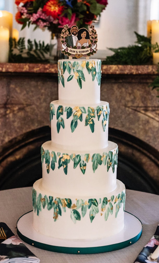 Palette knife leaves garden wedding cake by Whipped Bakeshop Philadelphia