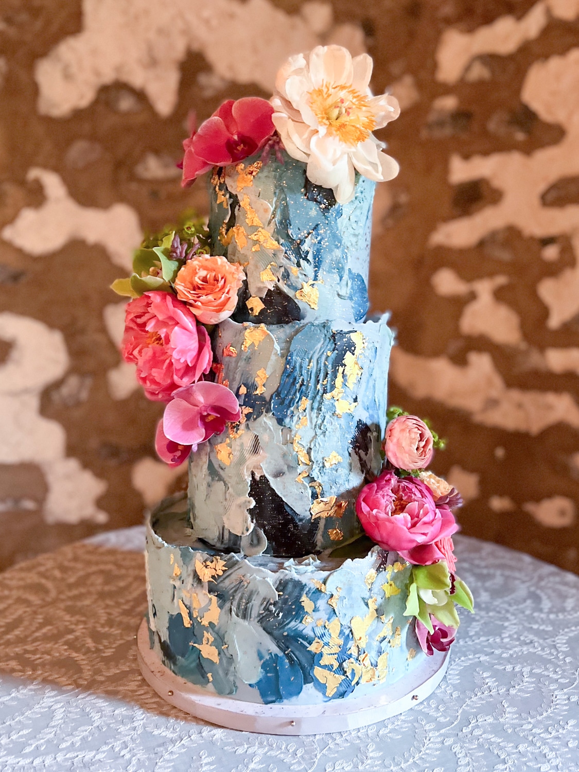 Abstract blue wedding cake by Whipped Bakeshop in Philadelphia